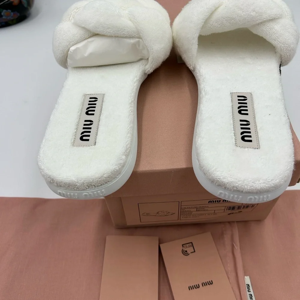 Women's Miu Miu Terry cloth slide sandals size 37.5 made in Italy - Picture 3 of 10